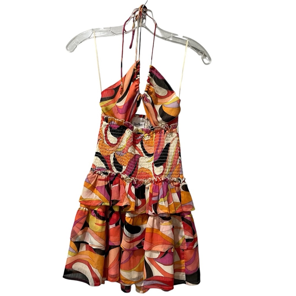 Sky To Moon Dress Small Runched Mini Spaghetti Strap Open Back Orange Pi…